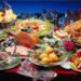 O masă festivă colorată cu legume şi fructe