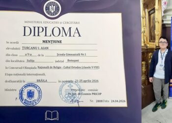 Un elev din județul Botoșani se remarcă la nivel național printr-un rezultat deosebit obținut la Olimpiada de Religie Ortodoxă