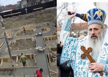 Punerea pietrei de temelie la o biserică  din Piatra-Neamț. Slujbă oficiată de Înaltpreasfințitul Mitropolit Teofan