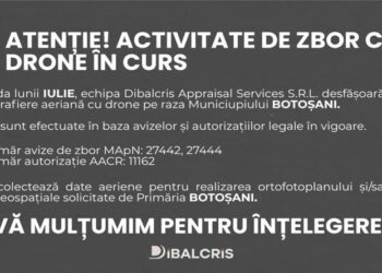 Drone deasupra municipiului Botoșani pentru cartografiere aeriană. Primăria anunță că zborurile au scop exclusiv tehnic