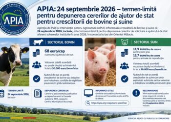 APIA: 24 septembrie 2026 – termen-limită pentru depunerea cererilor de ajutor de stat pentru crescătorii de bovine și suine
