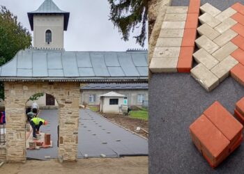 La Parohia „Sfântul Nicolae” din Leorda a început montarea pavajului în curtea bisericii
